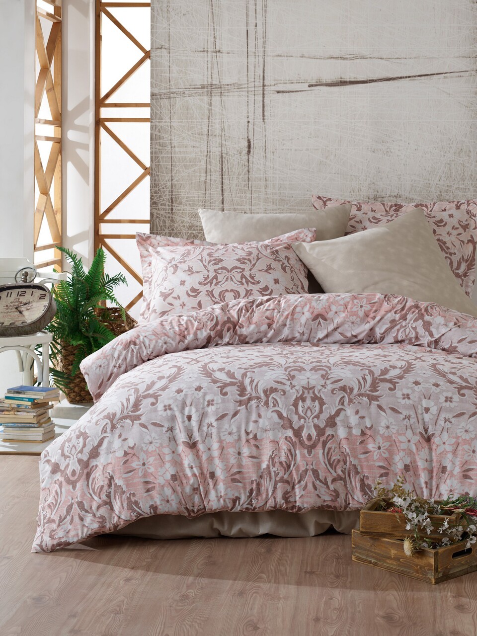 Lenjerie de pat dubla King, 3 piese, 220x240 cm, 100% bumbac ranforce, Primacasa by Turkiz, Floral, roz - imagine 4
